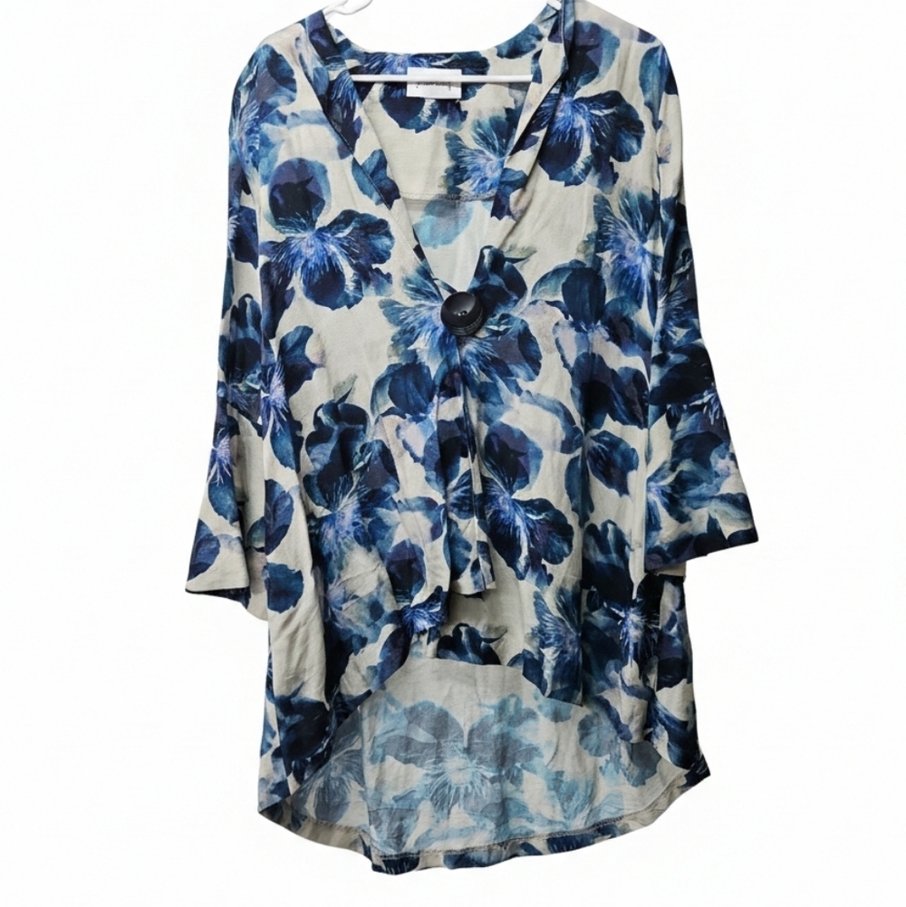 Joseph Ribkoff Blue Floral Linen Flowy Jacket Sz 10-12 Womens